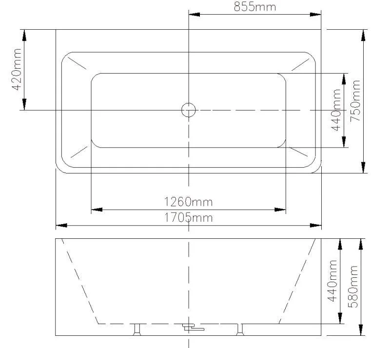 Cadă FLORIDA din acril, freestanding, de perete, 170x75cm - alb lucios - imagine 4