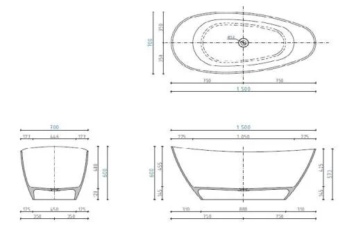 Cadă PALMYRA din marmură turnată, freestanding, de mijloc - imagine 2