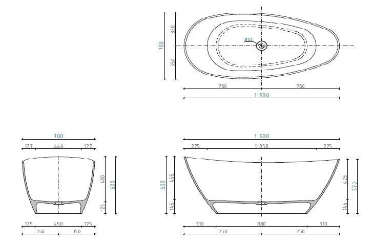 Cadă PALMYRA din marmură turnată, freestanding, de mijloc - imagine 5