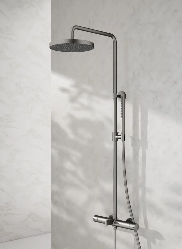 Coloană duș completă cu termostat ELEGANT, cu 3 funcții, montaj pe perete - Gun metal - imagine 4