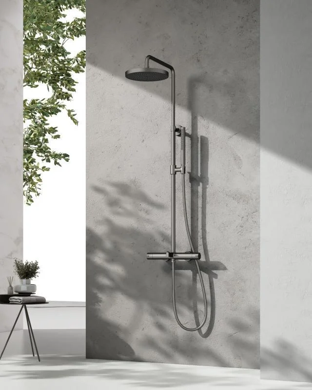 Coloană duș completă cu termostat ELEGANT, cu 3 funcții, montaj pe perete - Gun metal - imagine 3