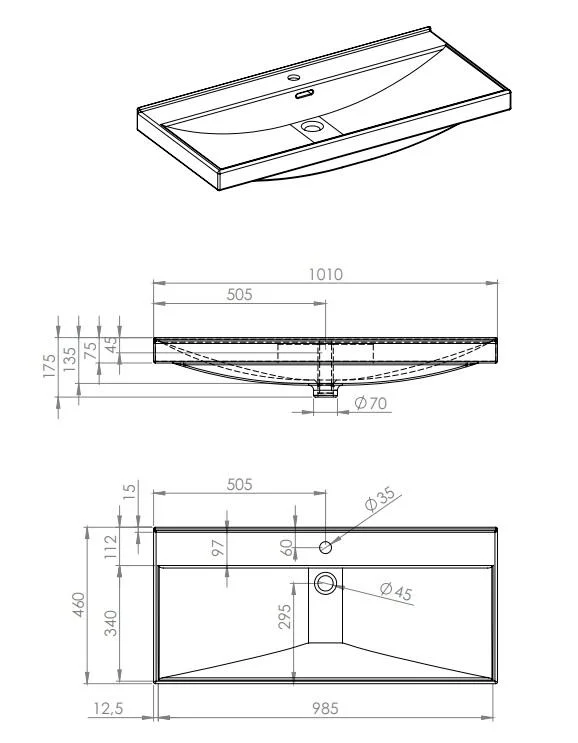 Lavoar dreptunghiular MAXXI, din porțelan, încorporabil - imagine 11