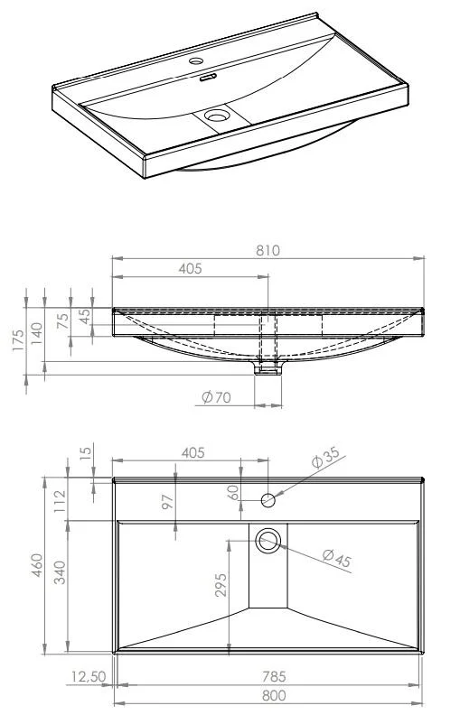 Lavoar dreptunghiular MAXXI, din porțelan, încorporabil - imagine 7