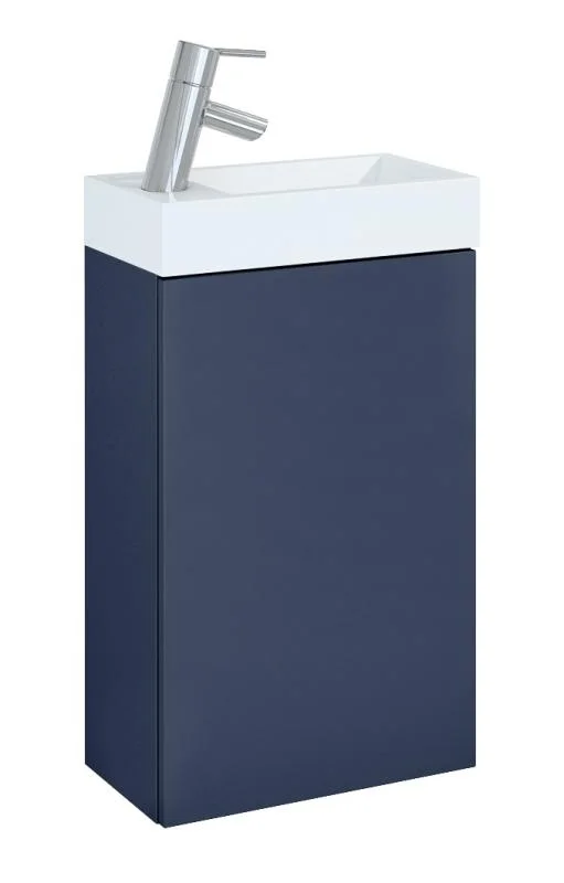 Lavoar dreptunghiular MINI, din porțelan, cu mobilier albastru mat, 40x22,5cm - alb