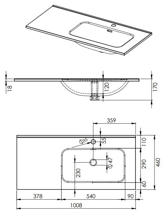 Lavoar încorporabil 100cm (60+40) dreapta - Skappa - imagine 3
