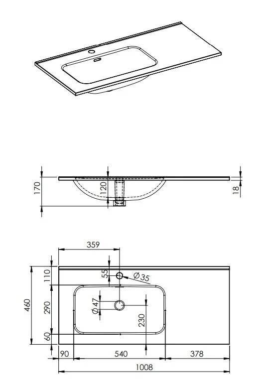 Lavoar încorporabil 100cm (60+40) stânga - SKAPPA - imagine 4