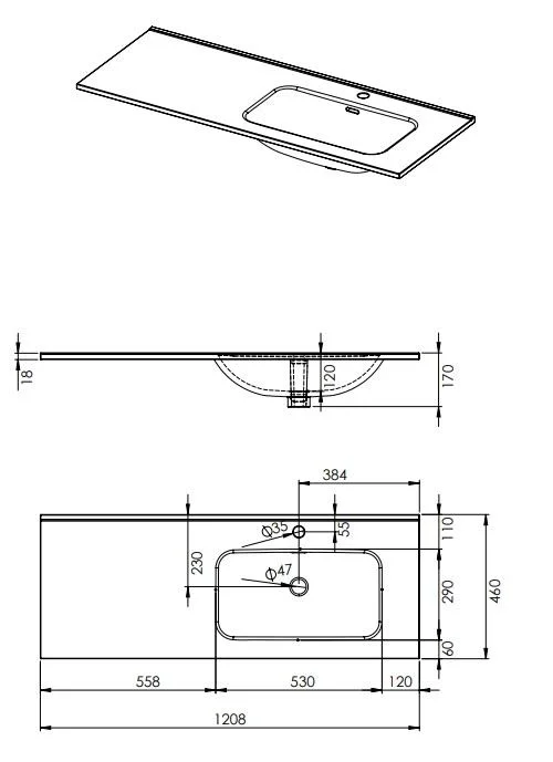 Lavoar încorporabil 120cm (80+40) dreapta - SKAPPA - imagine 4