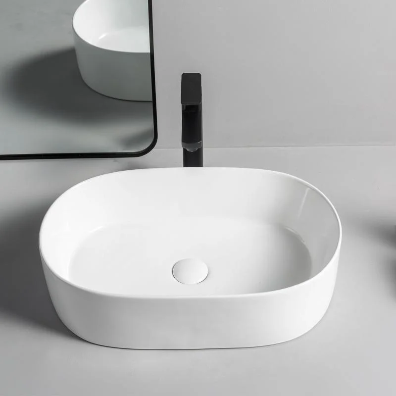 Lavoar oval DAYTON, din porțelan, montaj pe blat, 56x36,5cm - alb - imagine 2