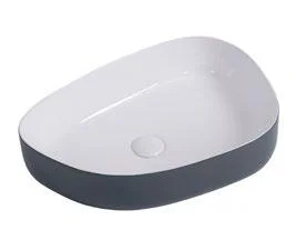 Lavoar oval ODESSA, din porțelan, montaj pe blat 55x40cm - gri exterior / alb interior
