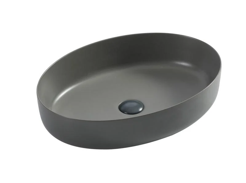 Lavoar oval PHOENIX, din porțelan, montaj pe blat 54,5X41cm - gri, cu scurgere gri