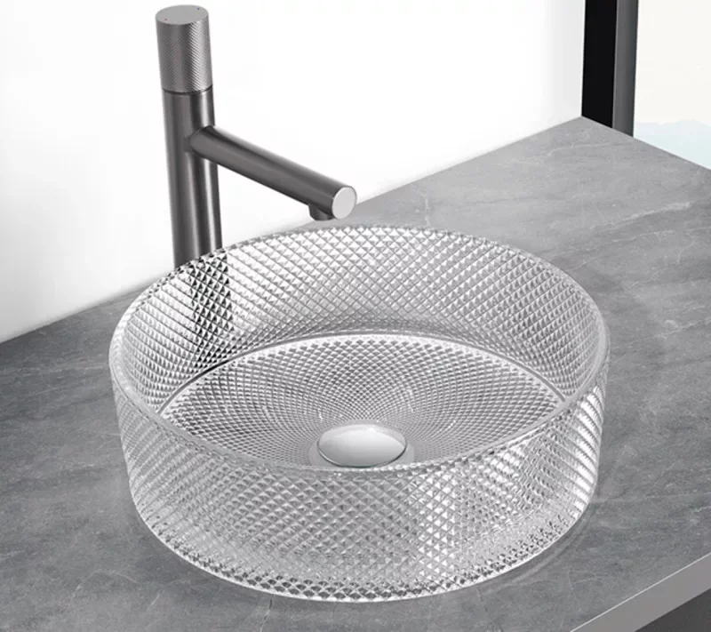 Lavoar rotund BRILLA din sticlă, montaj pe blat, 36x36x11cm - Transparent