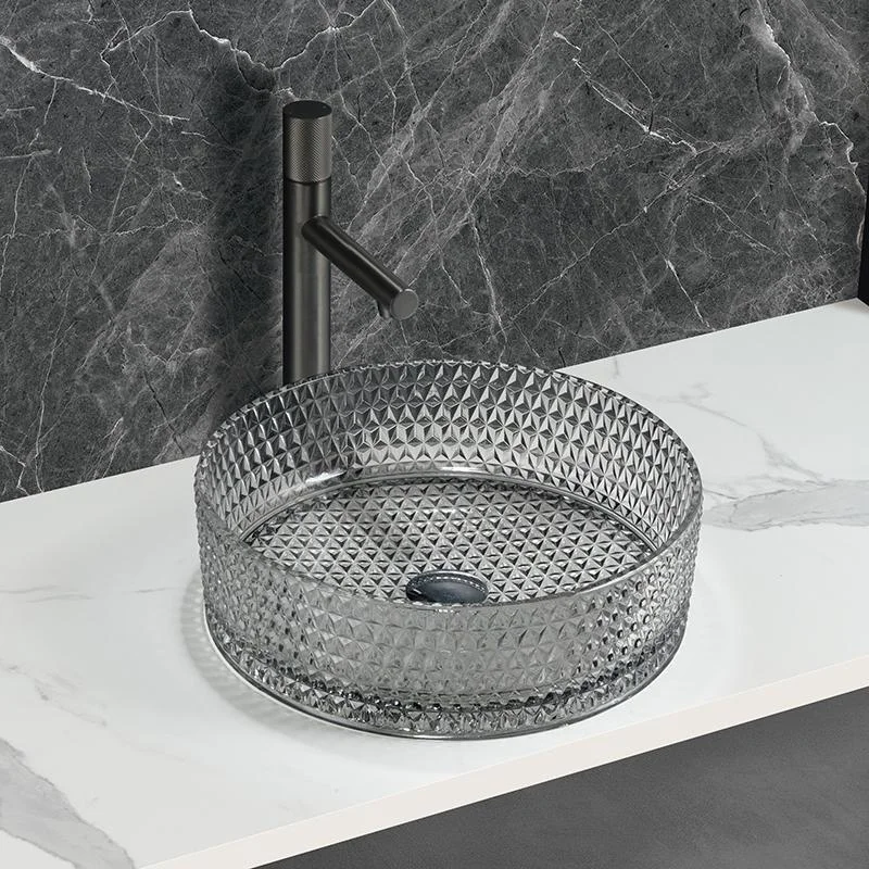 Lavoar rotund GLAM, din sticlă, montaj pe blat, 39,5x39,5x12cm - gri deschis