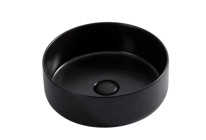 Lavoar rotund NEW ORLEANS, din porțelan, montaj pe blat 36cm - negru, scurgere neagră
