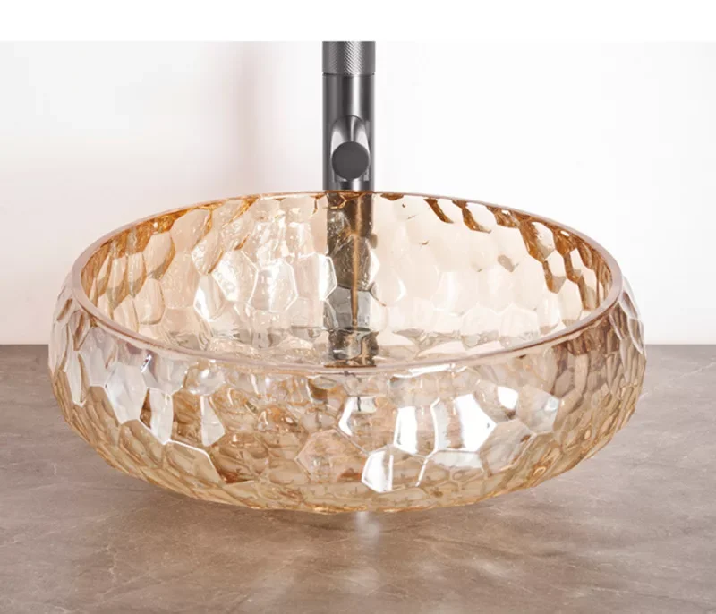 Lavoar rotund PRISMA ORA, din sticlă, montaj pe blat, 36x36x11cm - chihlimbar