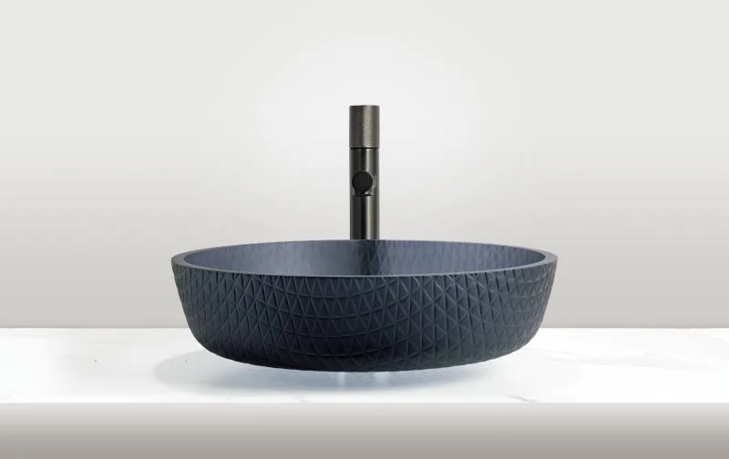 Lavoar rotund RUBEN, din sticlă, montaj pe blat, 42x42x11cm - gri închis mat - imagine 2