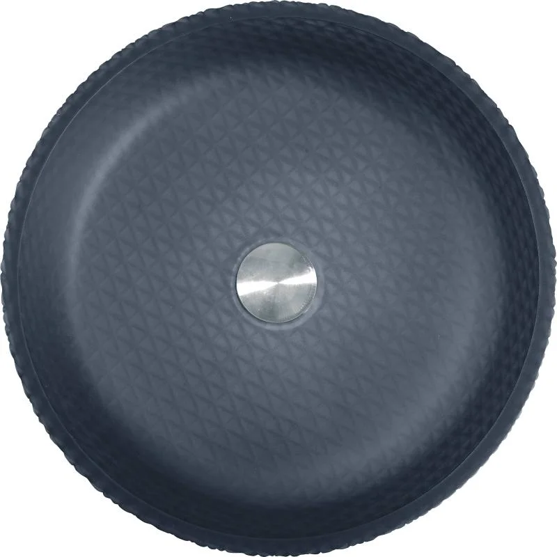 Lavoar rotund RUBEN, din sticlă, montaj pe blat, 42x42x11cm - gri închis mat - imagine 3