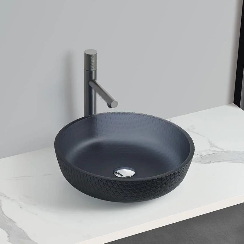 Lavoar rotund RUBEN, din sticlă, montaj pe blat, 42x42x11cm - gri închis mat