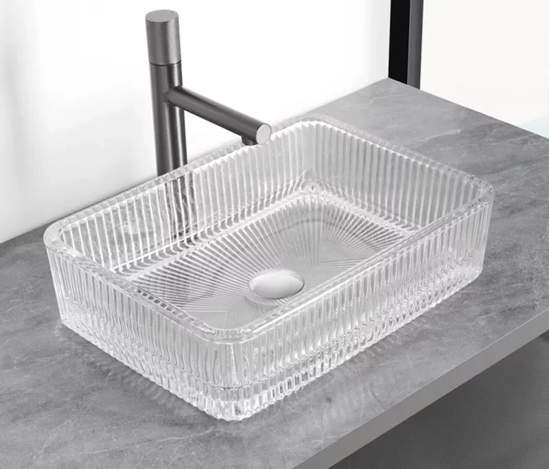 Lavoar VETRINA, din sticlă, montaj pe blat, 46x33x10cm - Transparent