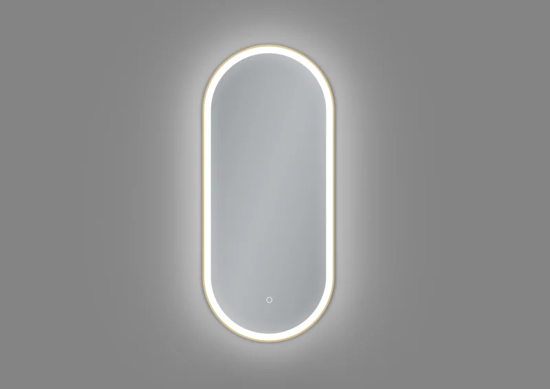 Oglindă LED cu dezaburire, cu ramă de aluminiu, auriu periat, 40x90cm - imagine 2
