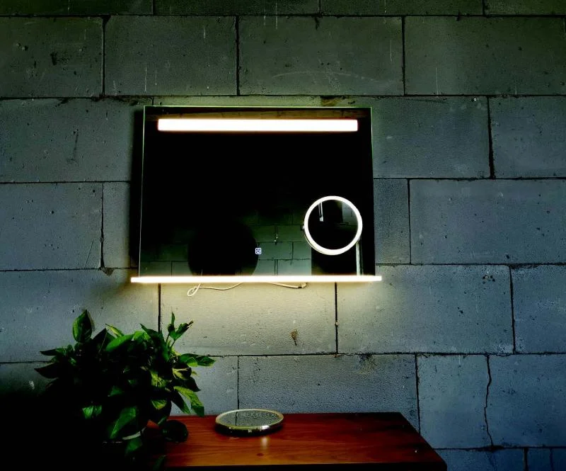 Oglindă LED, cu poliță, cu oglindă cosmetică detașabila, lumină reglabilă, dezaburire, 2 db bluetooth - imagine 3
