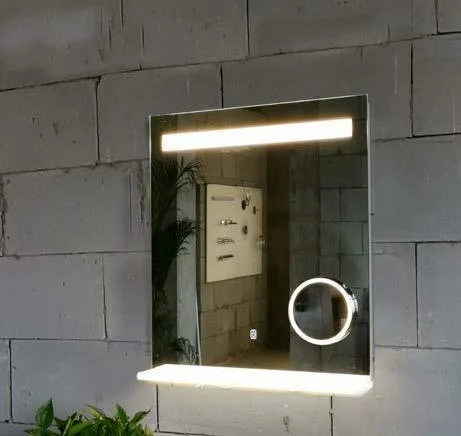 Oglindă LED, cu poliță, cu oglindă cosmetică detașabila, lumină reglabilă, dezaburire, 2 db bluetooth