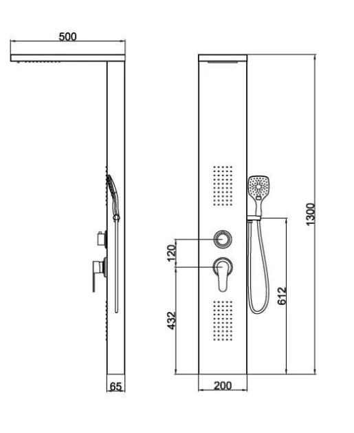 Panou de duș COLUMBIA, din oțel inoxidabil 130x20x50cm - inox periat - imagine 2