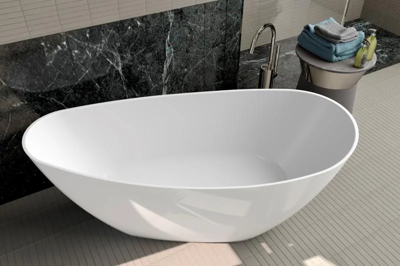 Cadă PALMYRA din marmură turnată, freestanding, de mijloc, 150x70cm – alb lucios - imagine 3