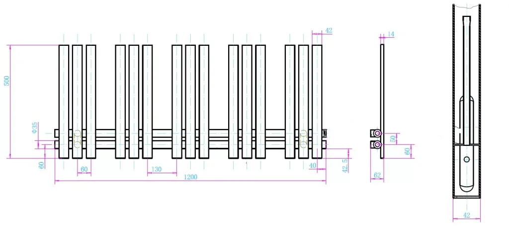 Radiator portprosop HORIZONT GUN METAL SLIM, 1200 × 500 mm, 386 W, oțel - imagine 2