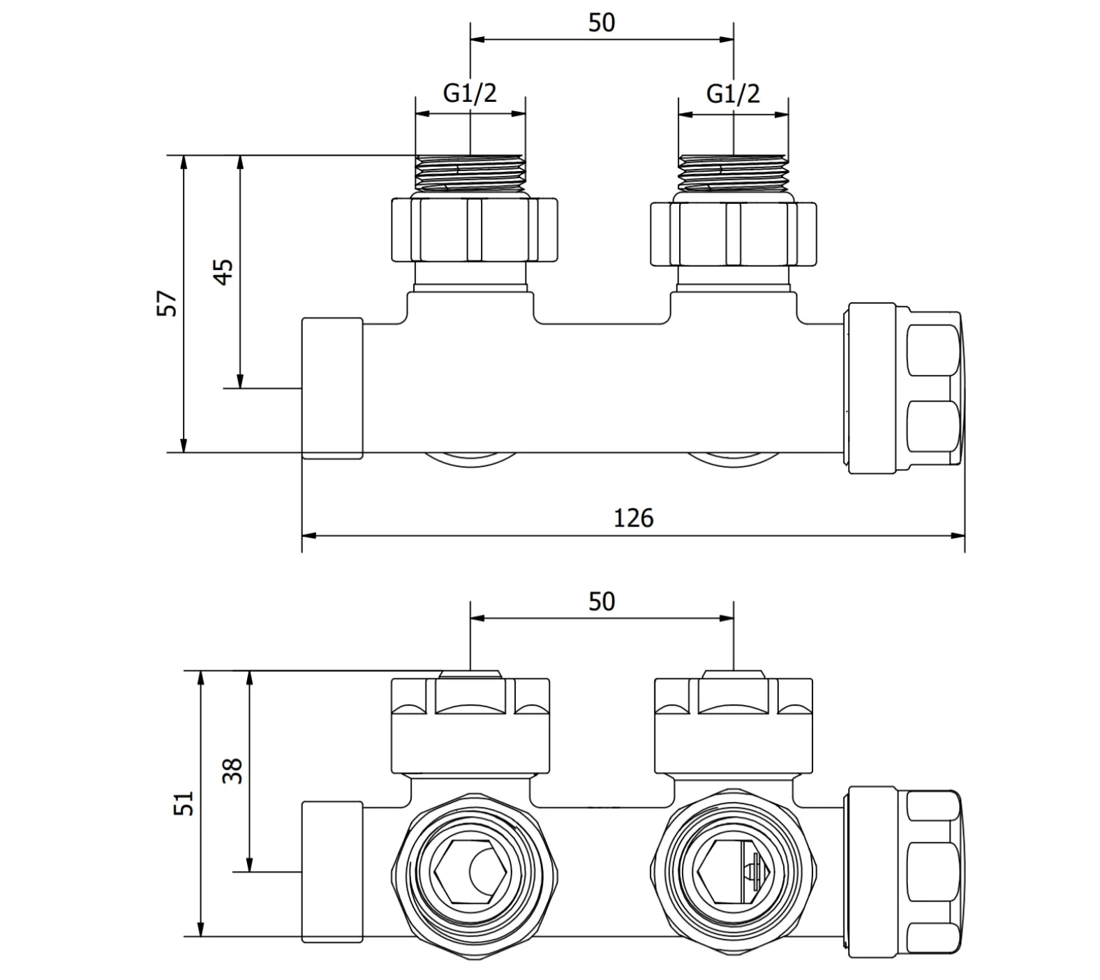 Robinet unghiular pentru radiator, Duplex, DC50 - imagine 3