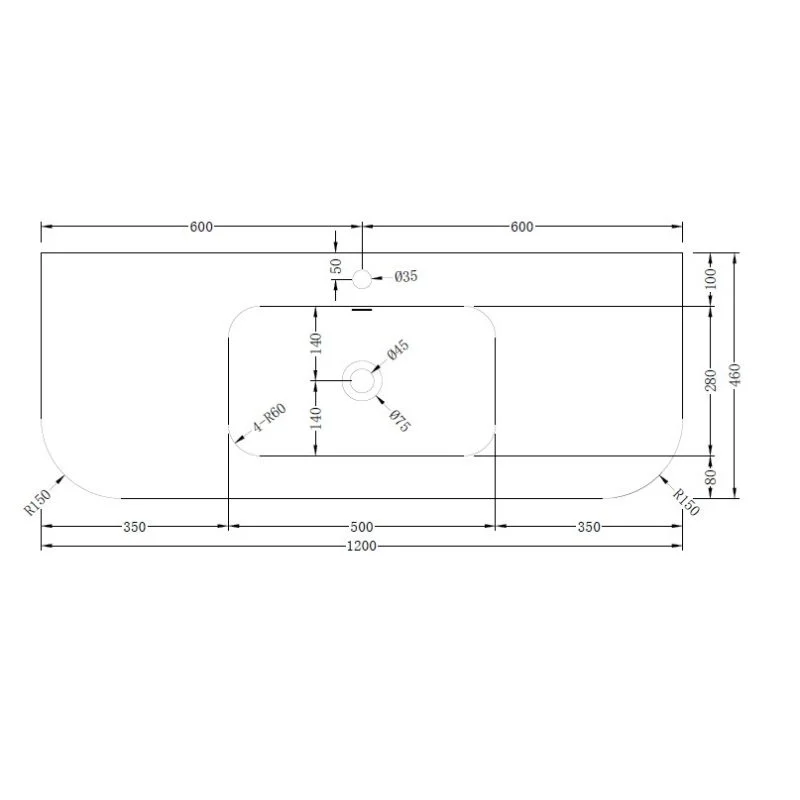 Lavoar SIERRA încastrabil solid surface - 120 cm - alb