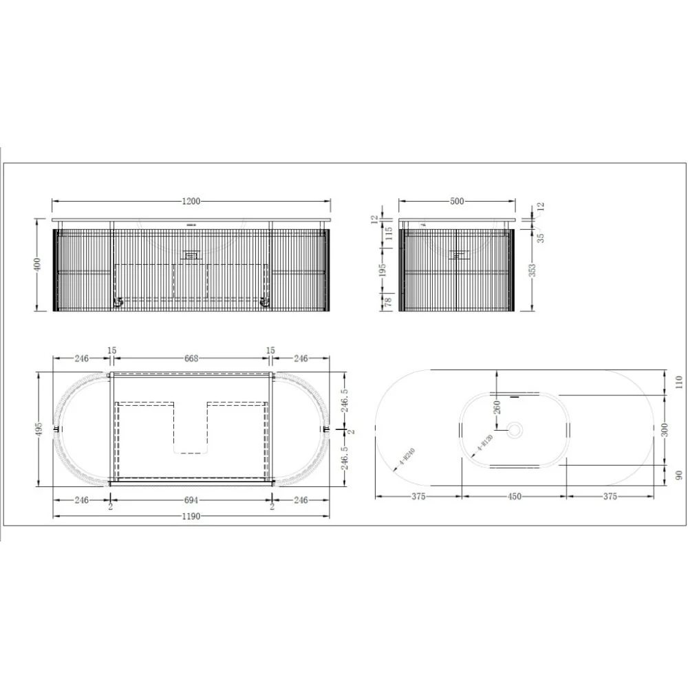 Mobilier SELINA oval cu lavoar din solid surface - 120